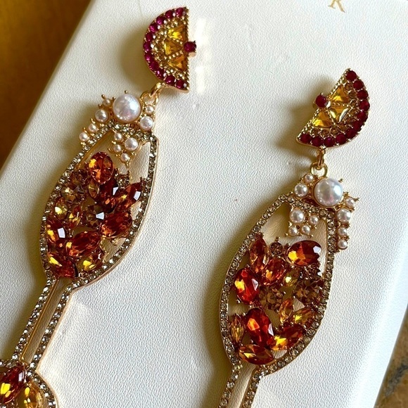 Brand New Piper K “Meet me at Brunch” Cocktail Crystal Rhinestone Drop Earrings - Picture 4 of 12